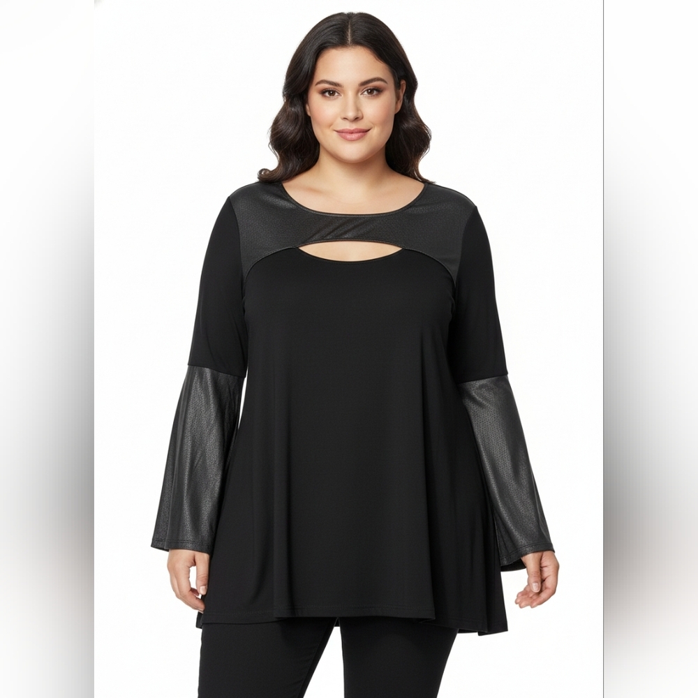 Love & Legend Cut-out Front Black Bell Sleeves Faux Leather Whimsigoth Witchy